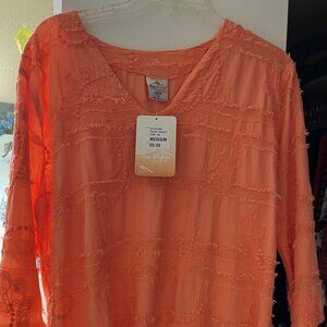 Sea Breeze of California orange 3/4 sleeve cotton top